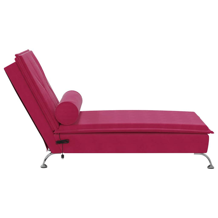 chaiselong med massage og pude fløjl vinrød