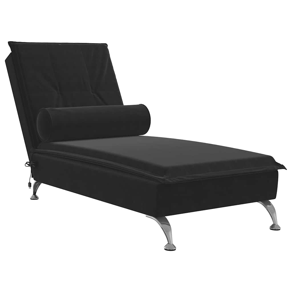 chaiselong med massage og pude fløjl sort