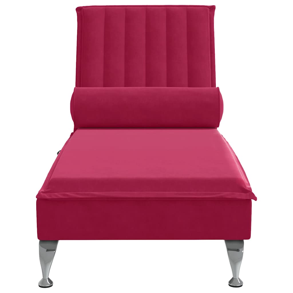 chaiselong med massage og pude fløjl vinrød