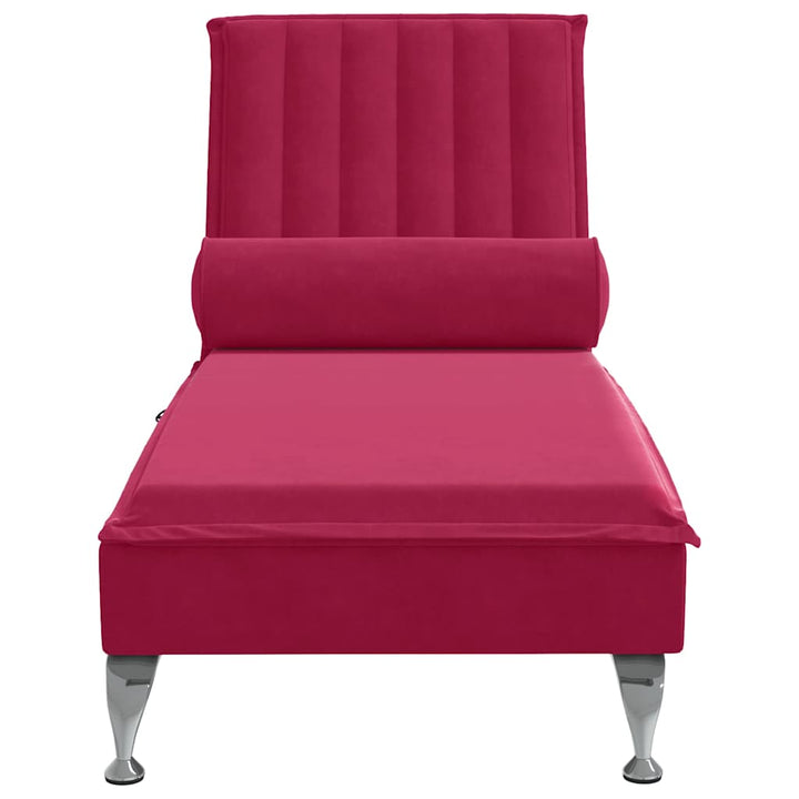 chaiselong med massage og pude fløjl vinrød