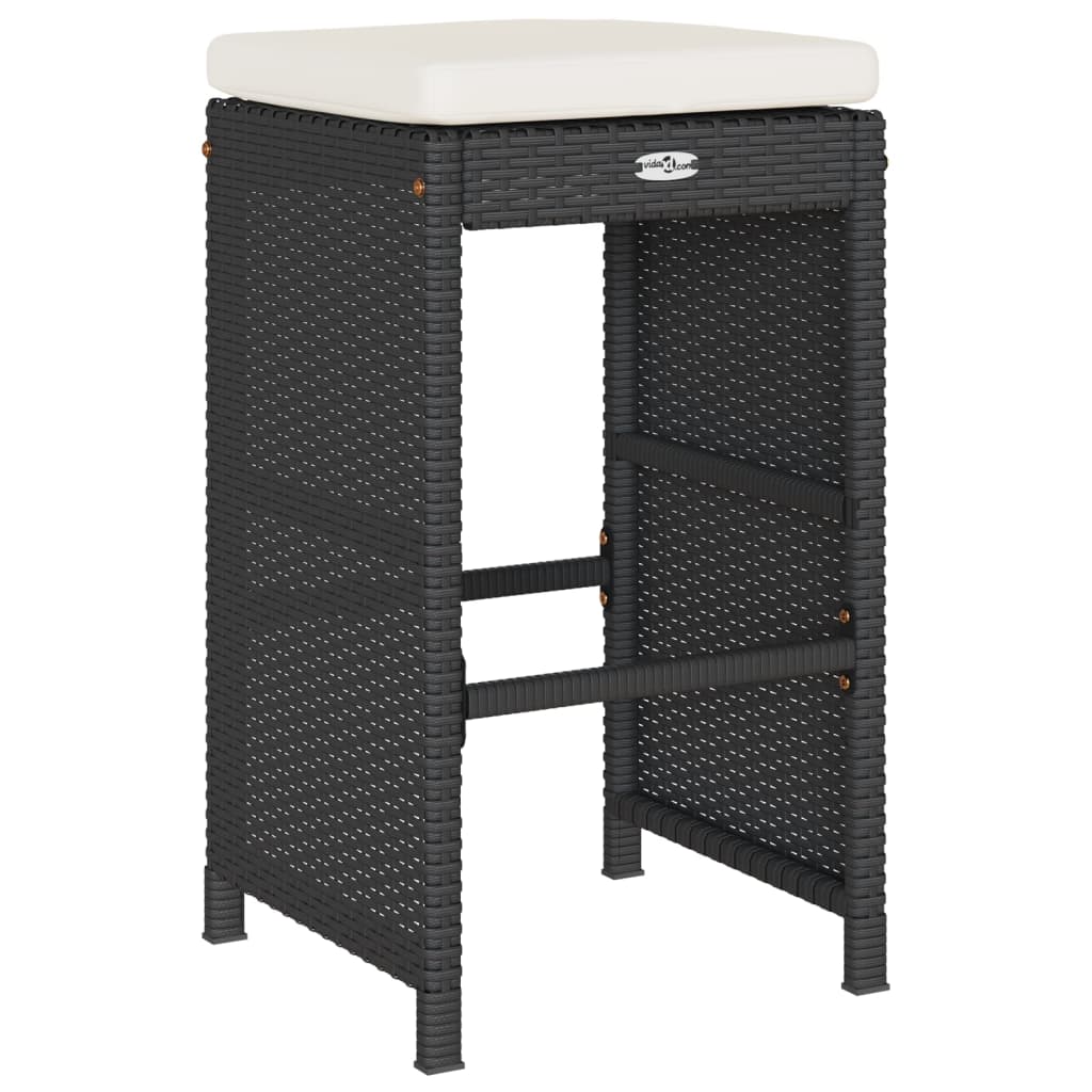 barstole til haven med hynder 2 stk. polyrattan sort