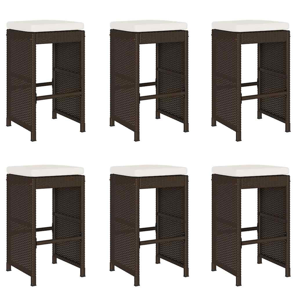 udendørs barstole med hynder 6 stk. polyrattan brun