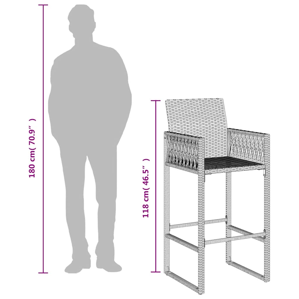 udendørs barstole 2 stk. polyrattan sort