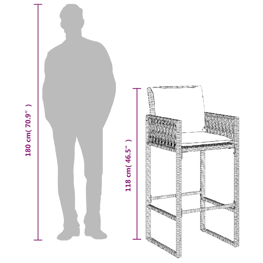 barstole til haven med hynder 2 stk. polyrattan sort