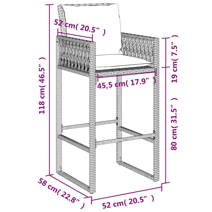 udendørs barstole med hynder 2 stk. polyrattan brun