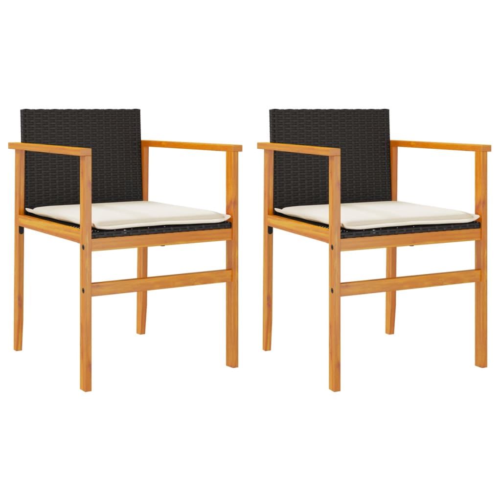 havestole 2 stk. med hynder polyrattan og massivt træ sort