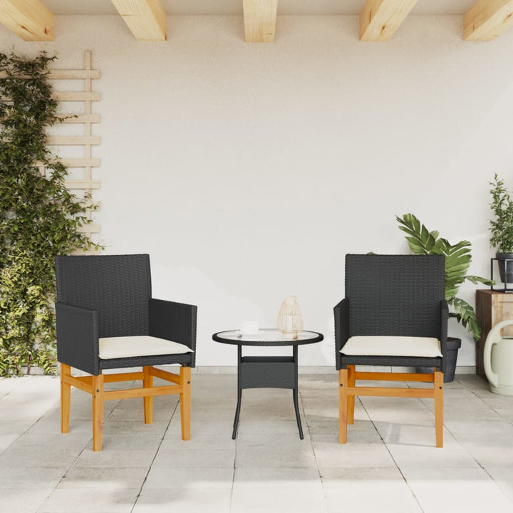 havestole 2 stk. med hynder polyrattan og massivt træ sort