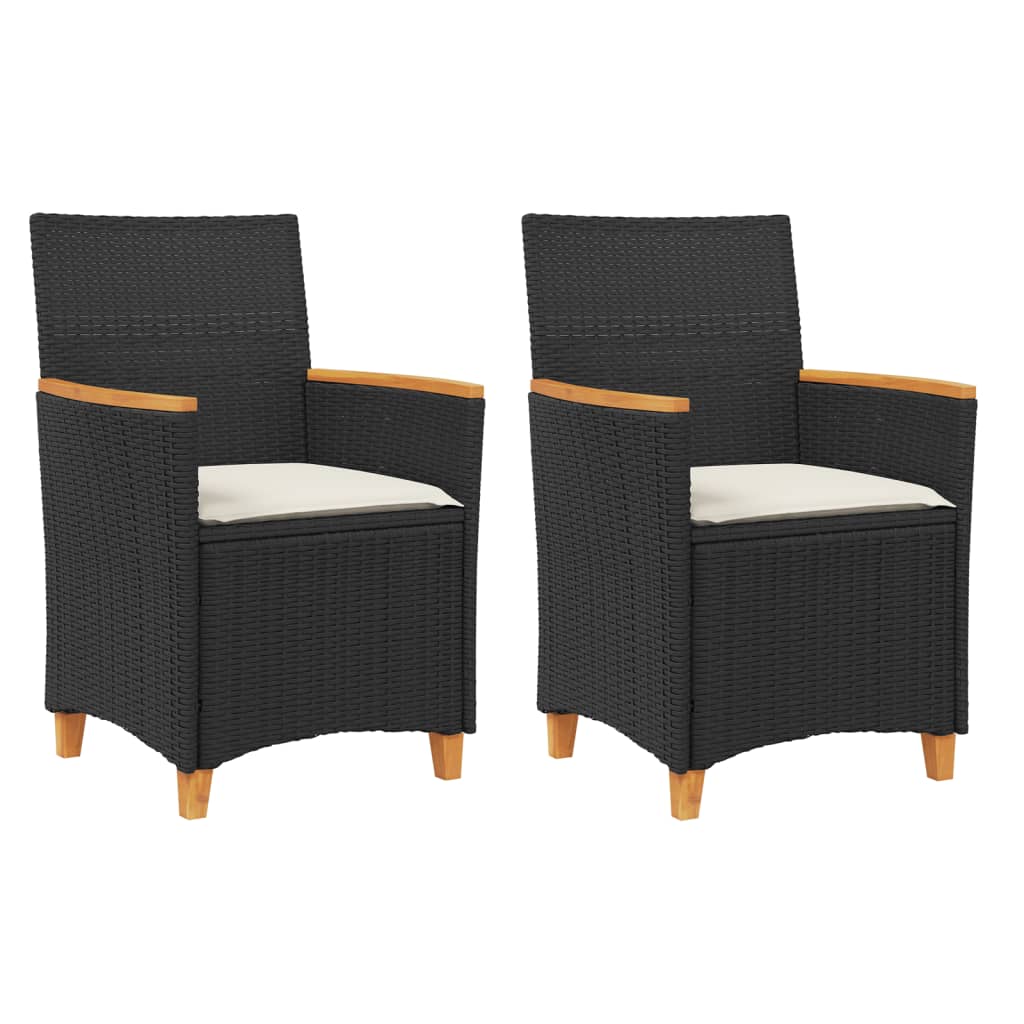 havestole 2 stk. med hynder polyrattan og massivt træ sort