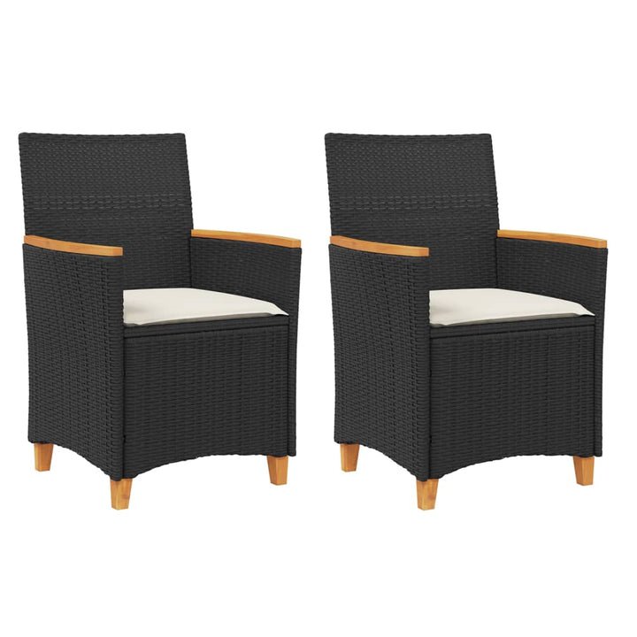havestole 2 stk. med hynder polyrattan og massivt træ sort