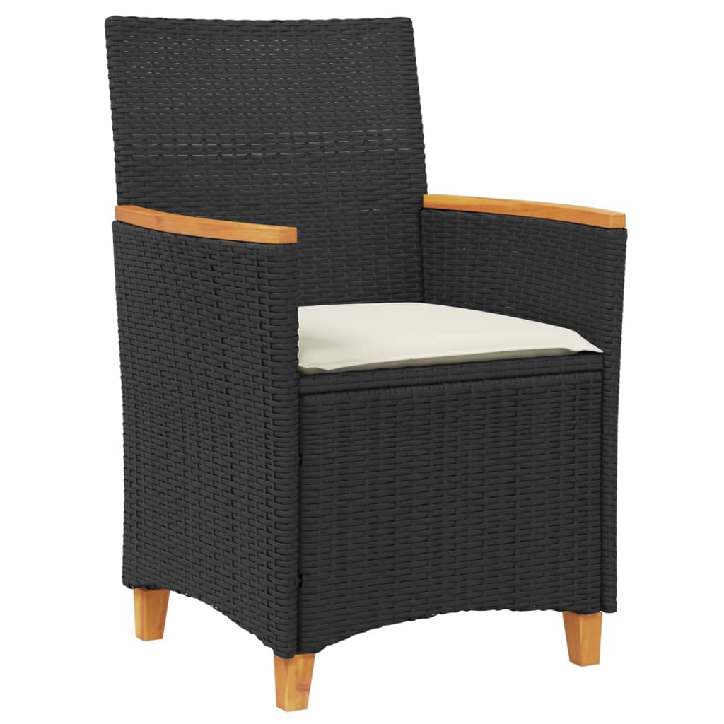havestole 2 stk. med hynder polyrattan og massivt træ sort