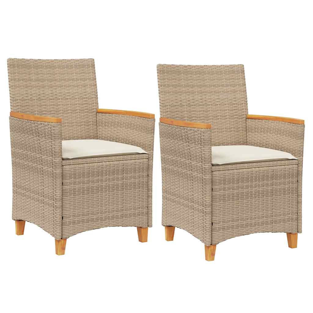 havestole 2 stk. med hynder polyrattan og massivt træ beige