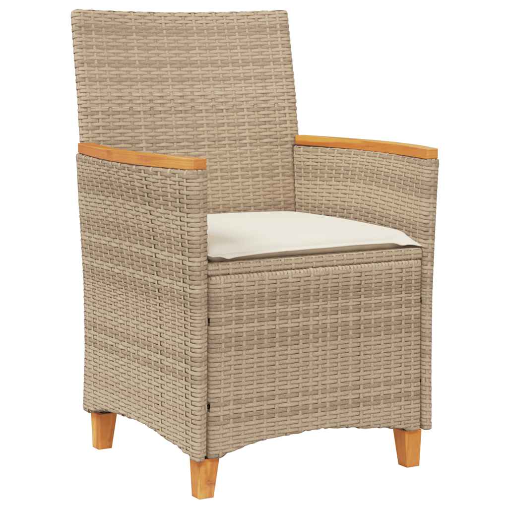havestole 2 stk. med hynder polyrattan og massivt træ beige