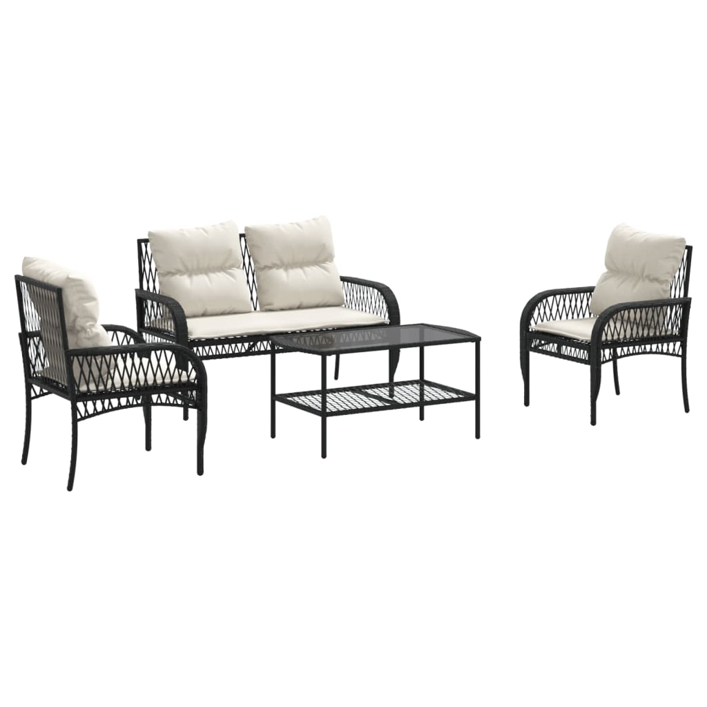 sofasæt til haven 4 dele med hynder polyrattan sort