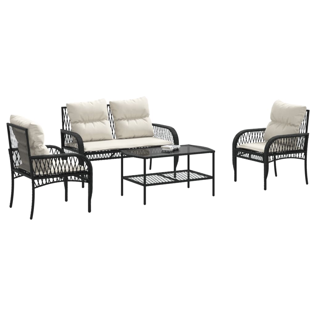 sofasæt til haven 4 dele med hynder polyrattan sort