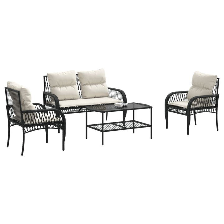 sofasæt til haven 4 dele med hynder polyrattan sort