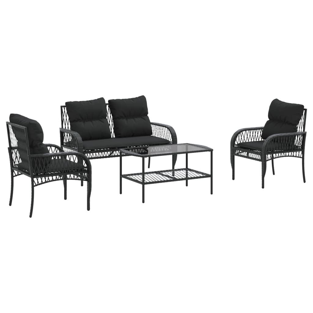 sofasæt til haven 4 dele med hynder polyrattan sort