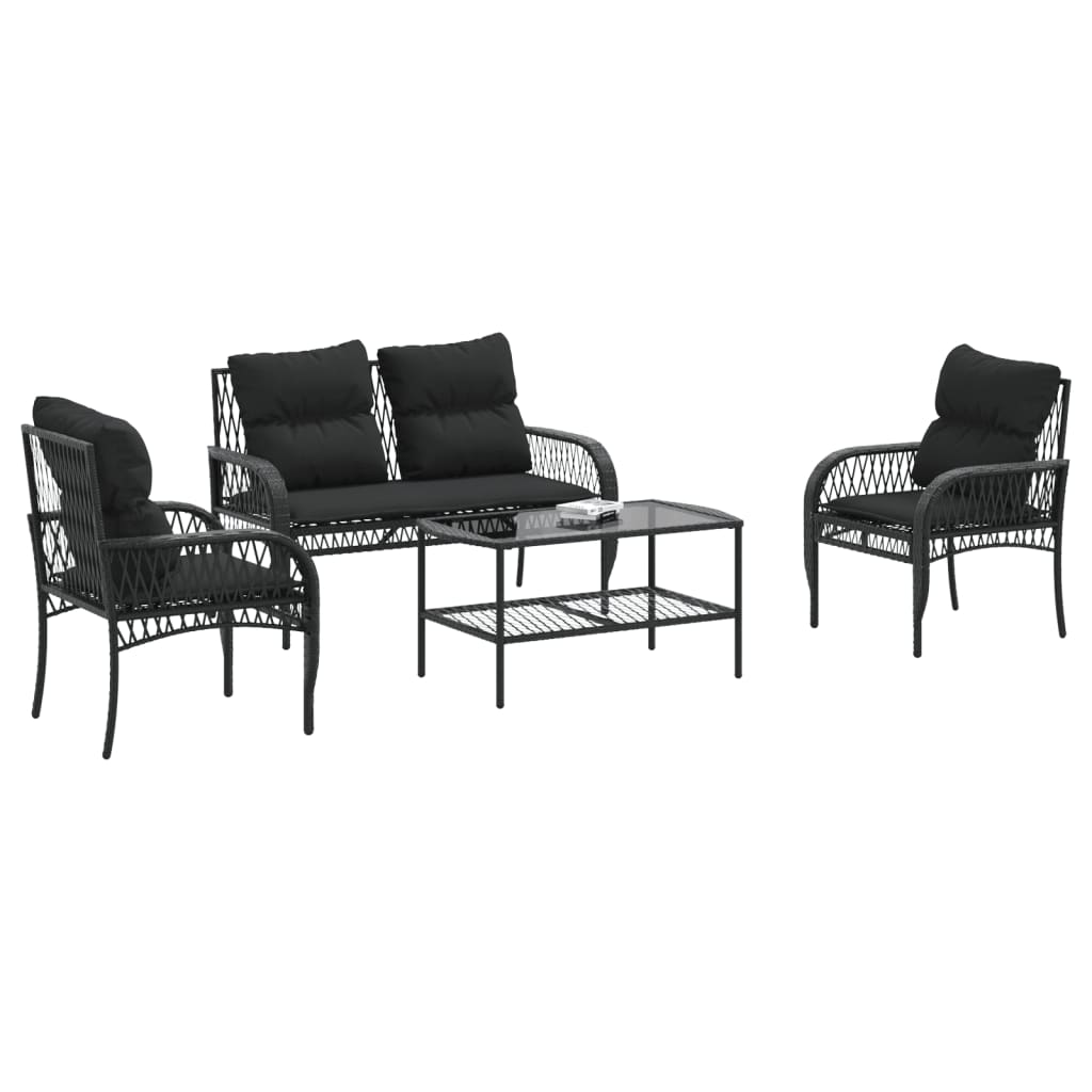sofasæt til haven 4 dele med hynder polyrattan sort