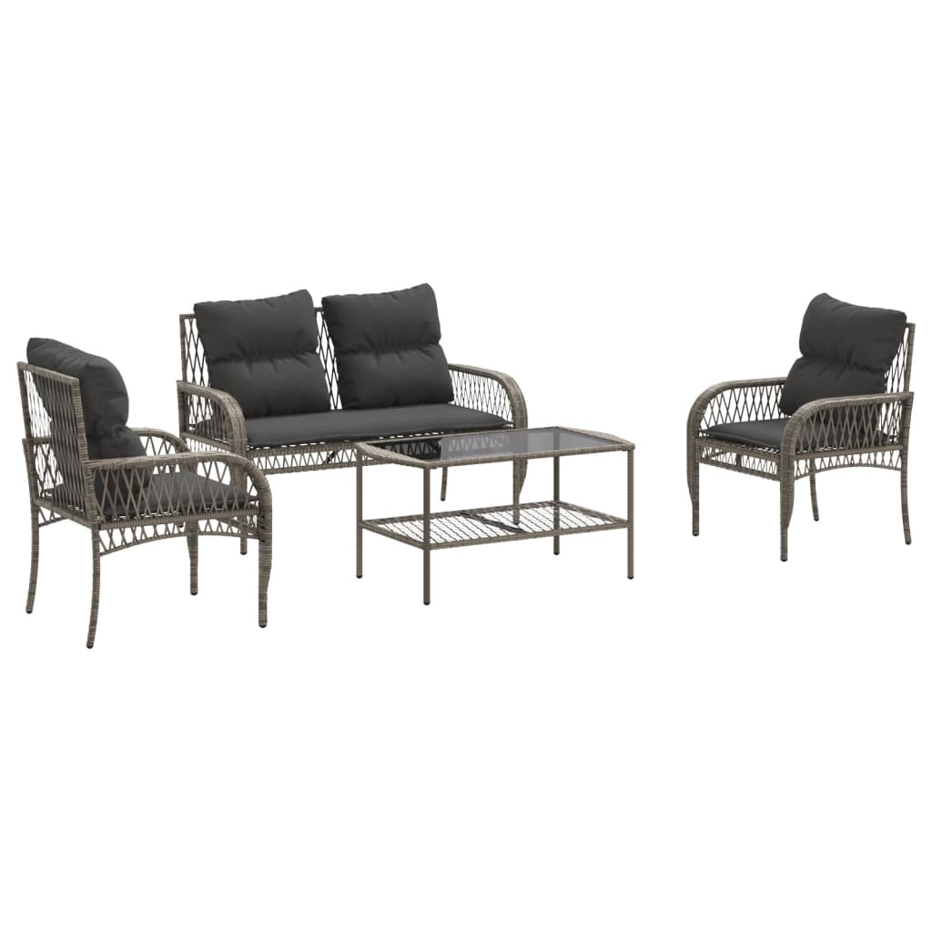 sofasæt til haven 4 dele med hynder polyrattan grå