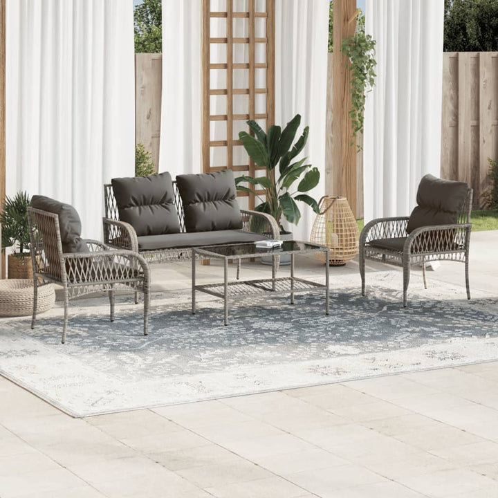 sofasæt til haven 4 dele med hynder polyrattan grå