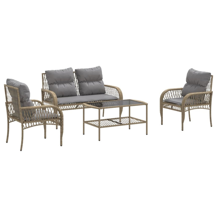 sofasæt til haven 4 dele med hynder polyrattan beige