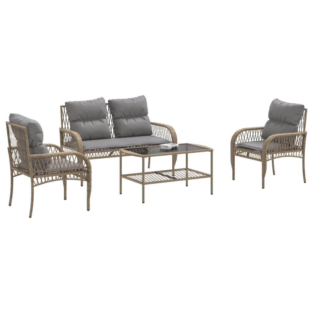 sofasæt til haven 4 dele med hynder polyrattan beige