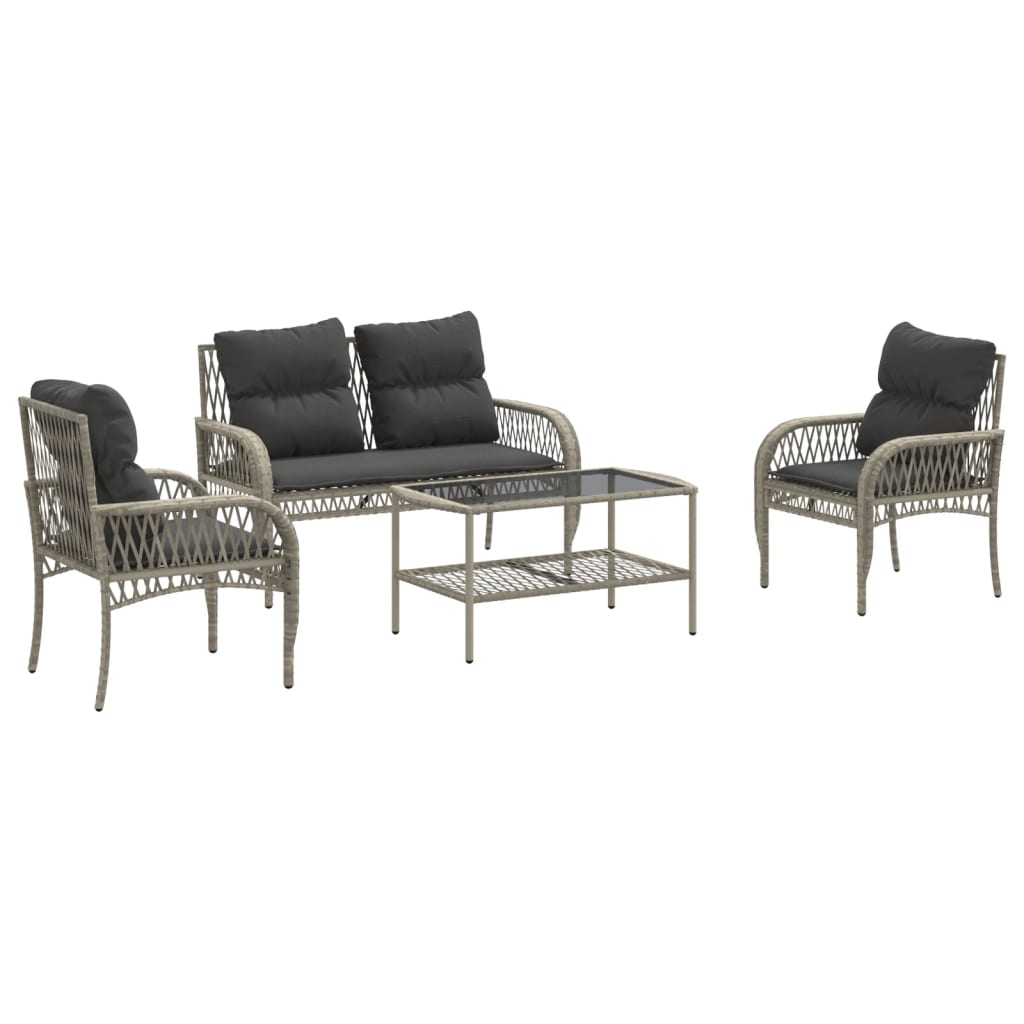 sofasæt til haven 4 dele med hynder polyrattan lysegrå