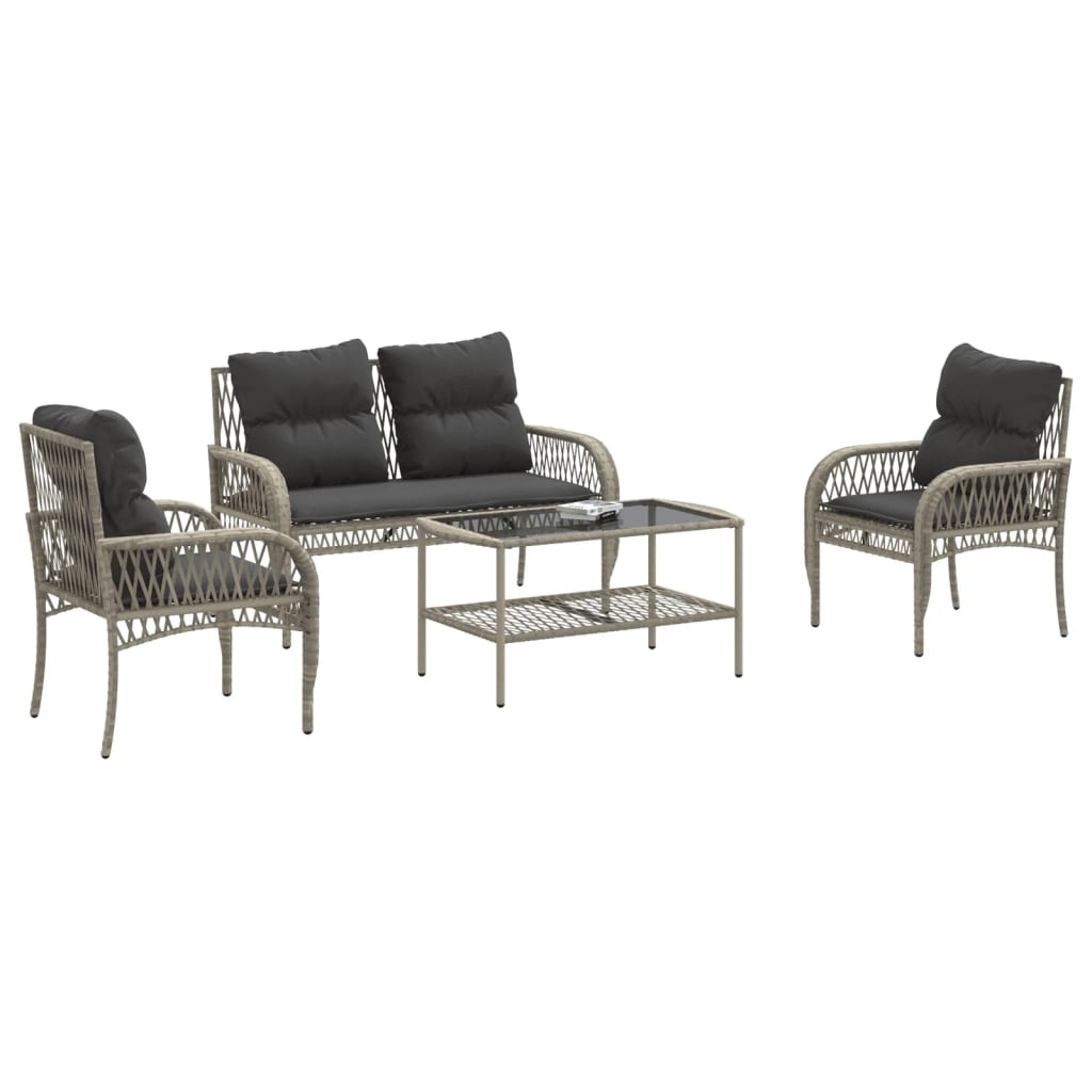 sofasæt til haven 4 dele med hynder polyrattan lysegrå