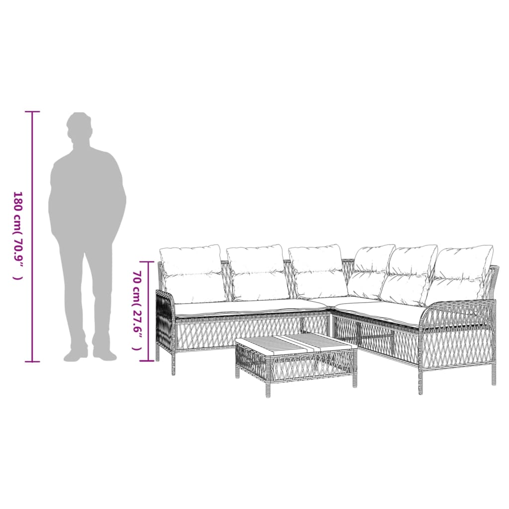 sofasæt 2 dele med hynder polyrattan grå