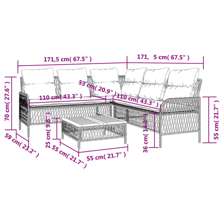 sofasæt 2 dele med hynder polyrattan grå