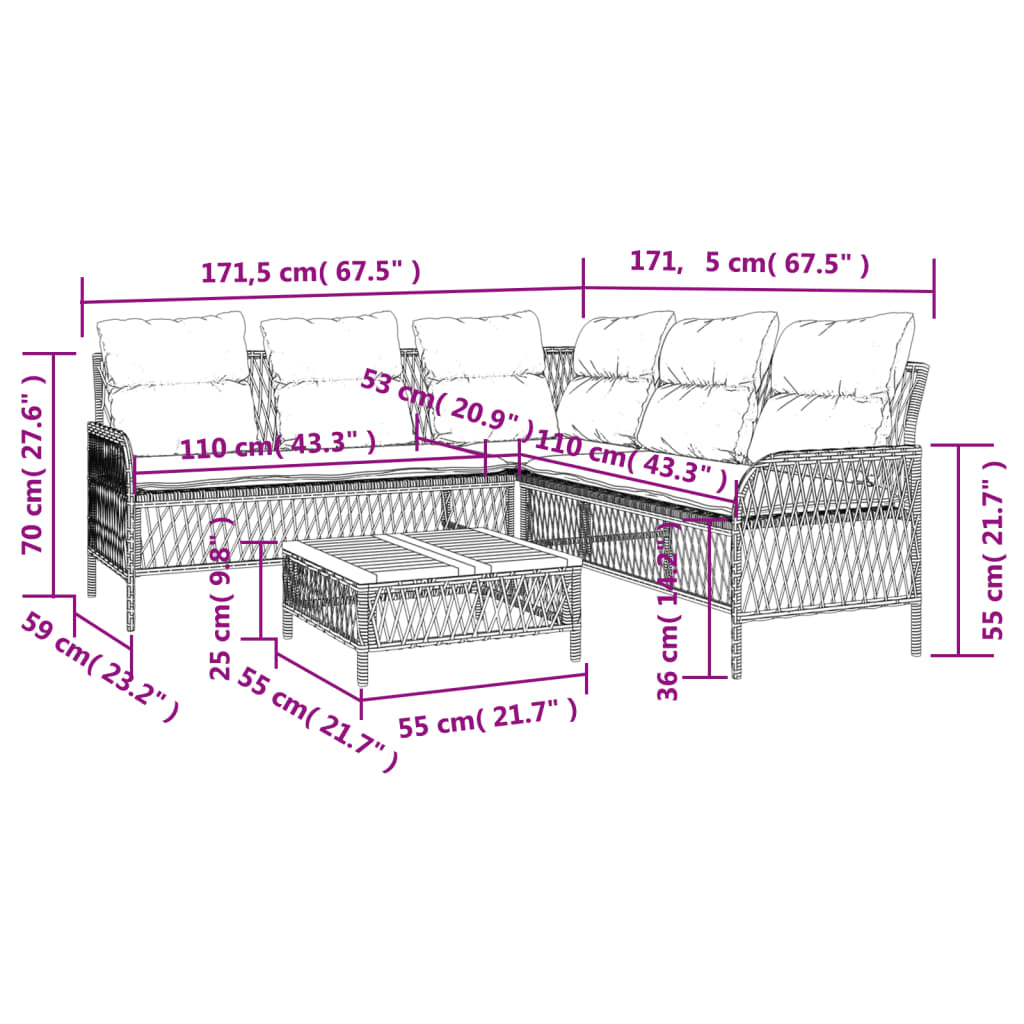 sofasæt til haven 2 dele med hynder polyrattan beige
