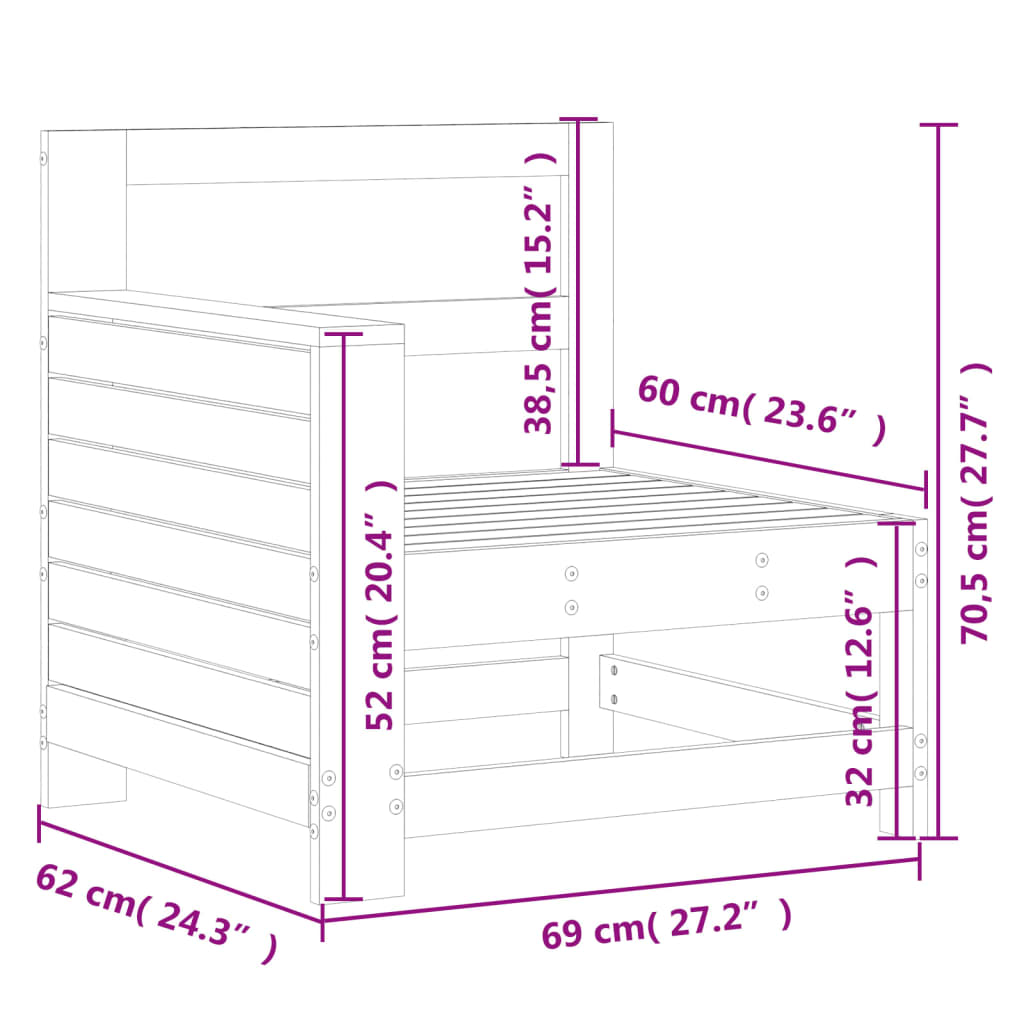 sofamodul til haven 69x62x70,5 cm massivt fyrretræ hvid