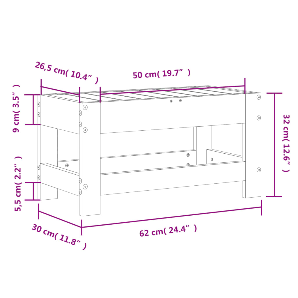 haveskammel 62x30x32 cm massivt fyrretræ