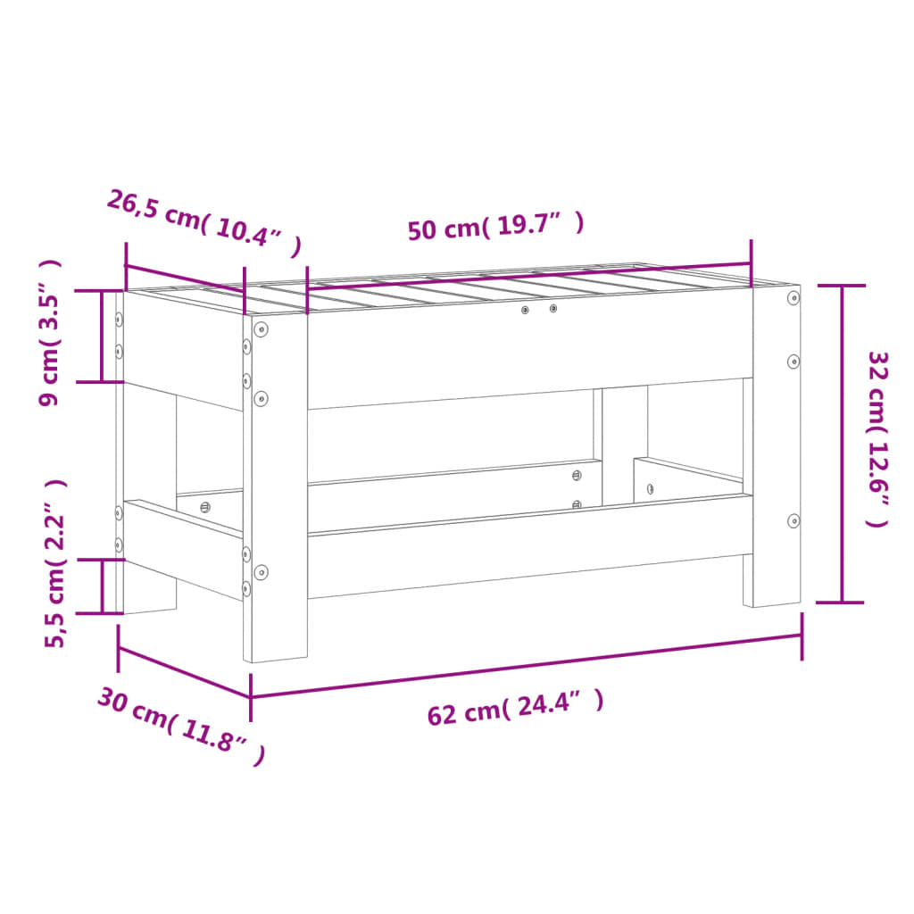 haveskammel 62x30x52 cm massivt fyrretræ hvid