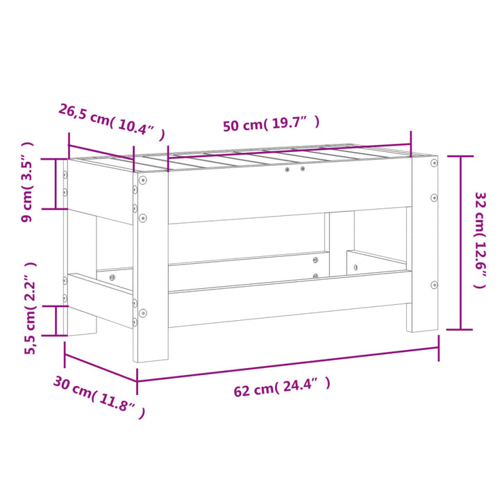 haveskammel 62x30x52 cm massivt fyrretræ hvid