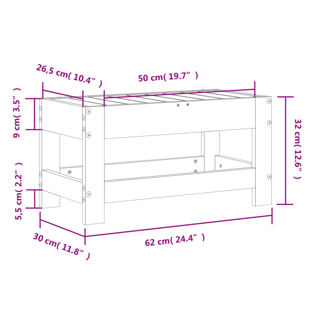 haveskammel 62x30x32 cm massivt douglasgran