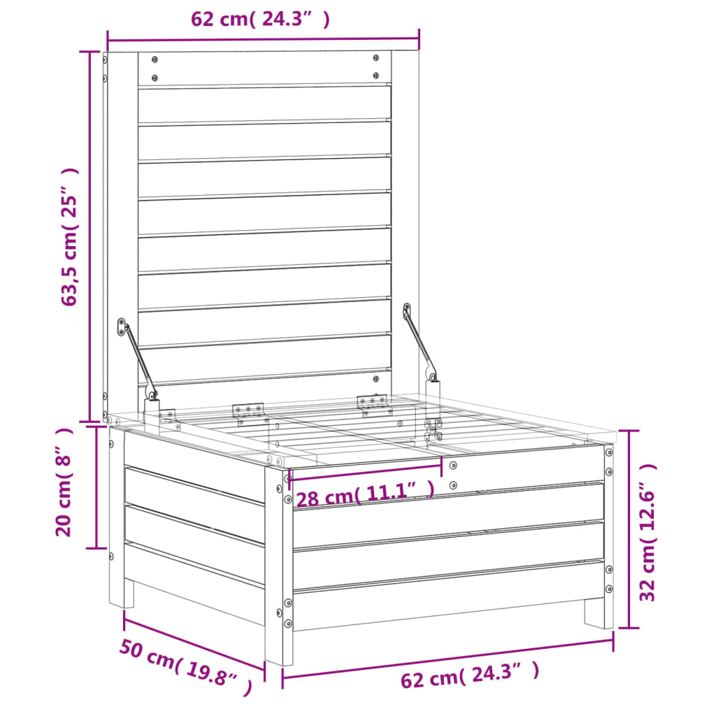haveskammel 62x63,5x32 cm massivt douglasgran