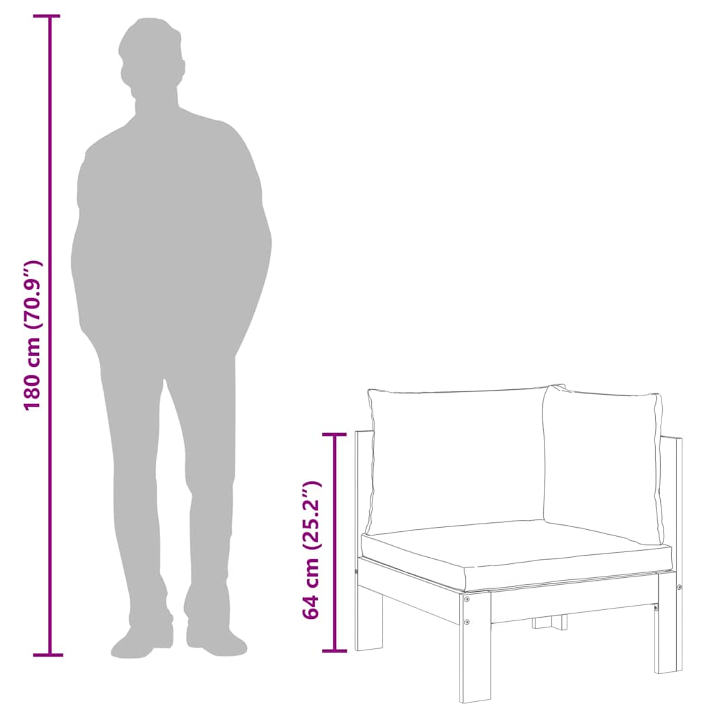 hjørnemodul til havesofa med hynder massivt akacietræ