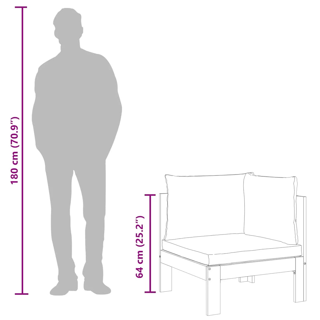 hjørnemodul til havesofa med hynder massivt akacietræ