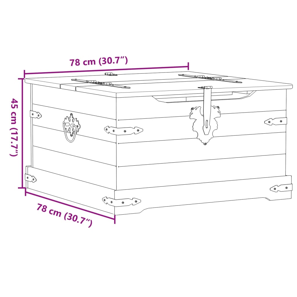 opbevaringsboks Corona 78x78x45 cm massivt fyrretræ