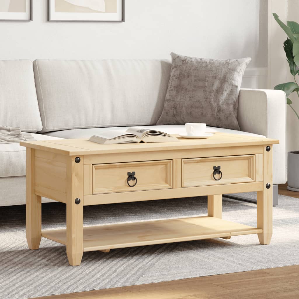 sofabord med skuffer Corona 100x48x45 cm massivt fyrretræ
