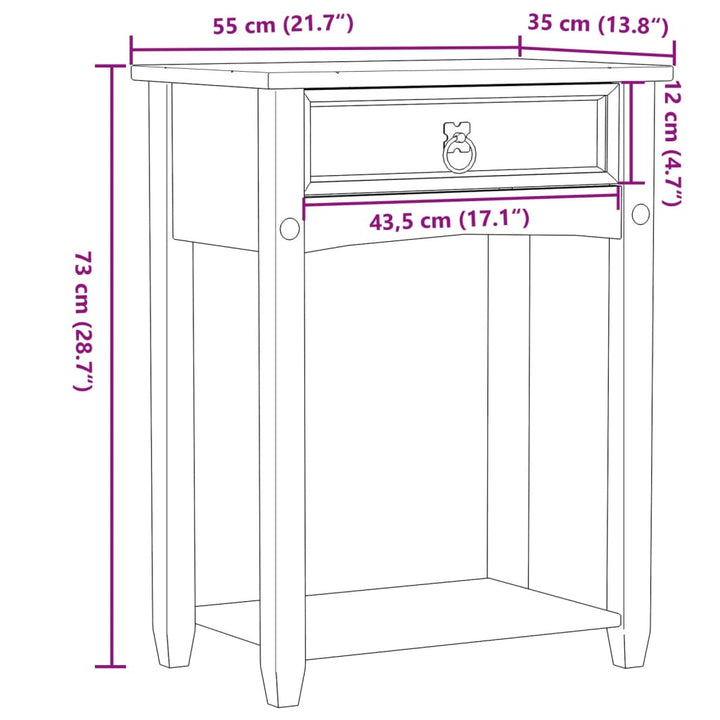 konsolbord Corona 55x35x73 cm massivt fyrretræ