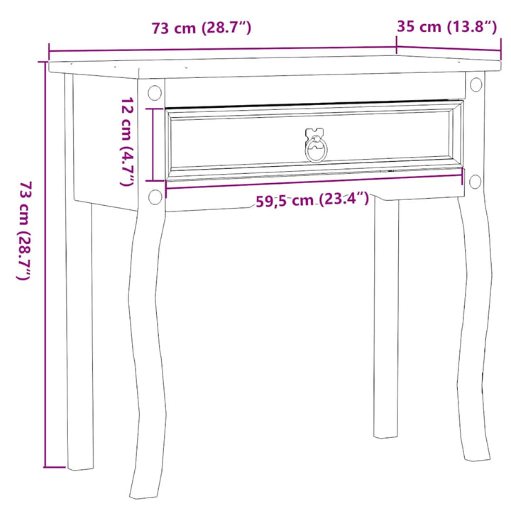 konsolbord Corona 73x35x73 cm massivt fyrretræ