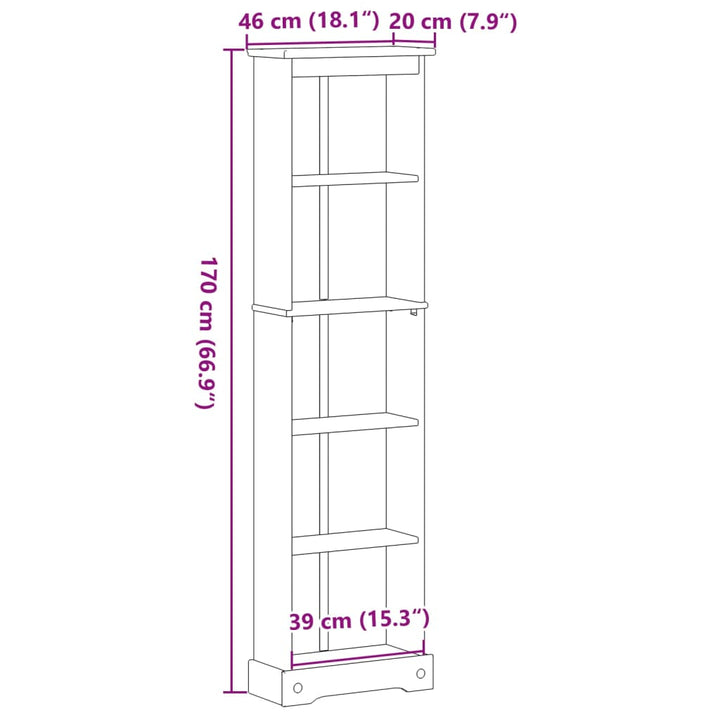 bogreol Corona 46x20x170 cm massivt fyrretræ