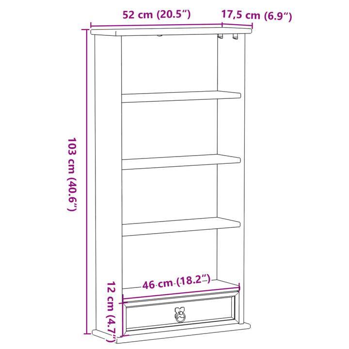 reol Corona 52x17,5x103 cm massivt fyrretræ