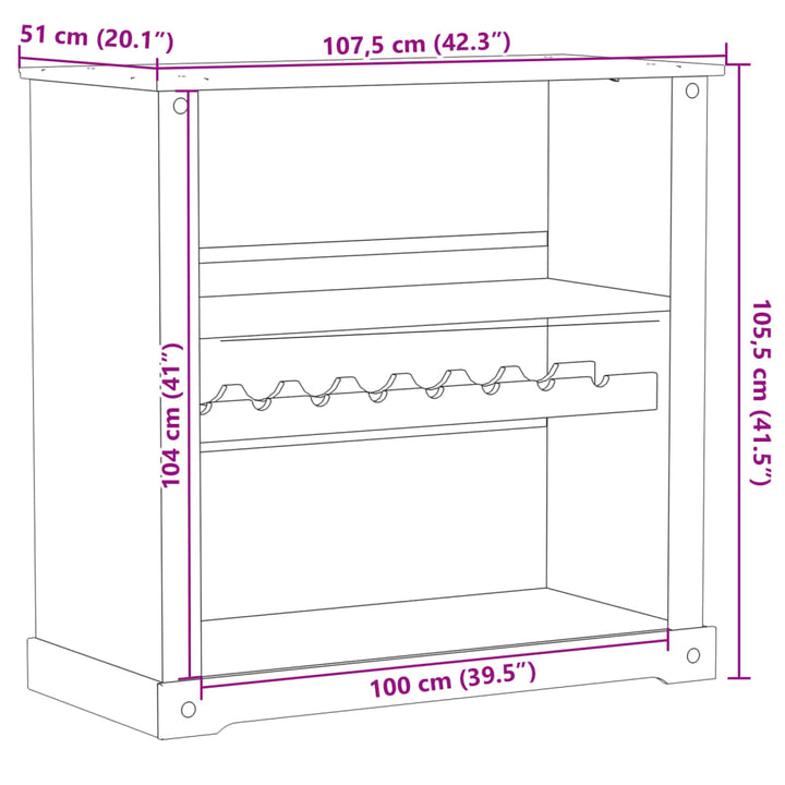 vinskab Corona 107,5x51x105,5 cm massivt fyrretræ