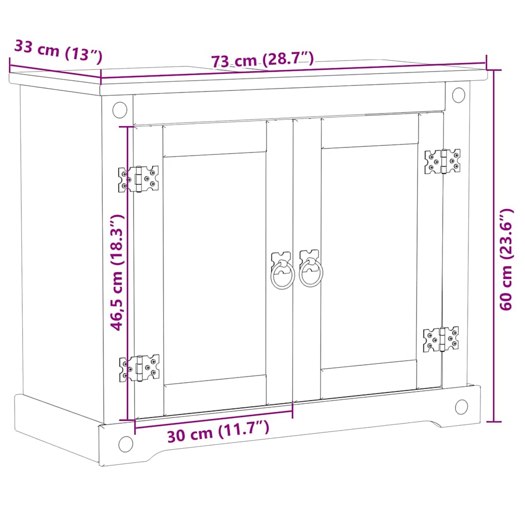 underskab til vask Corona 73x33x60 cm massivt fyrretræ