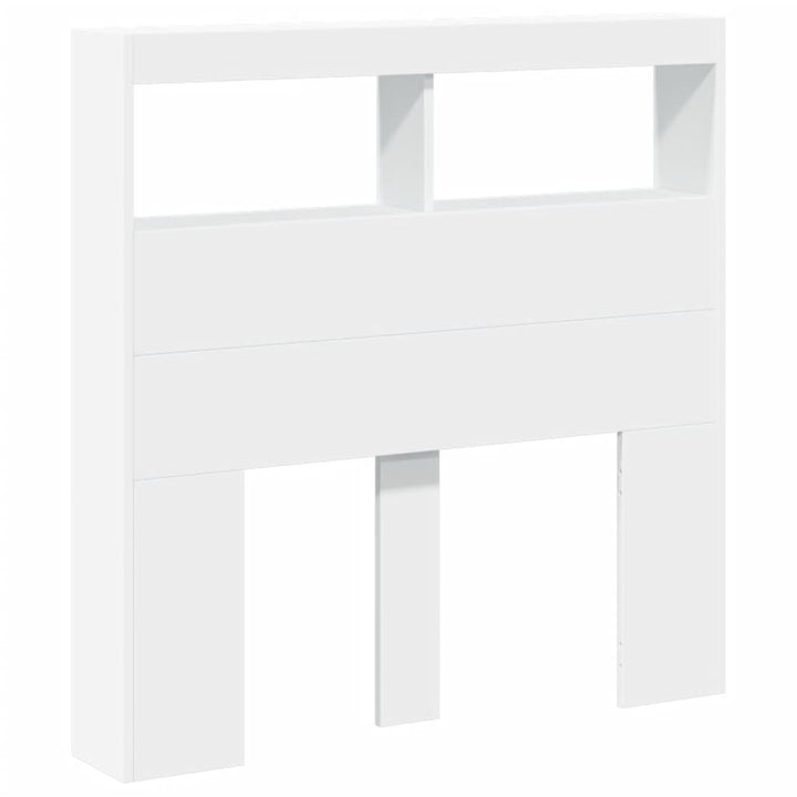 sengegavl med opbevaring og LED-lys 100x17x102 cm hvid