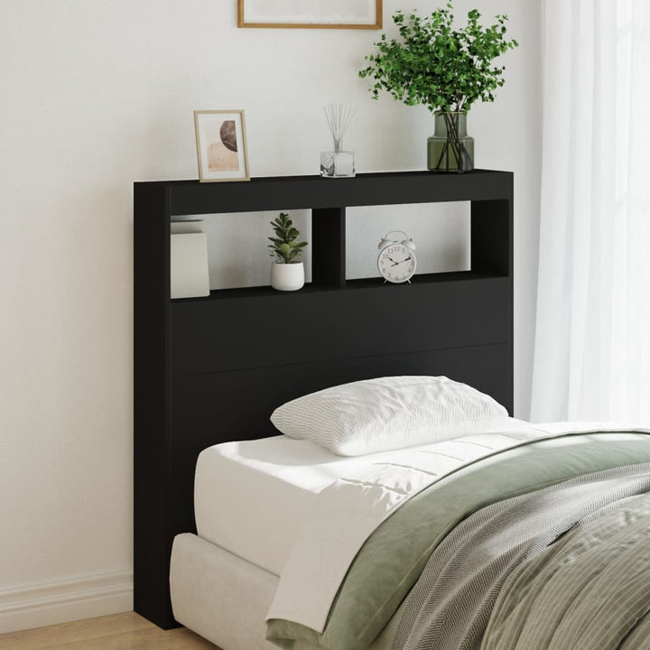 sengegavl med opbevaring og LED-lys 100x17x102 cm sort
