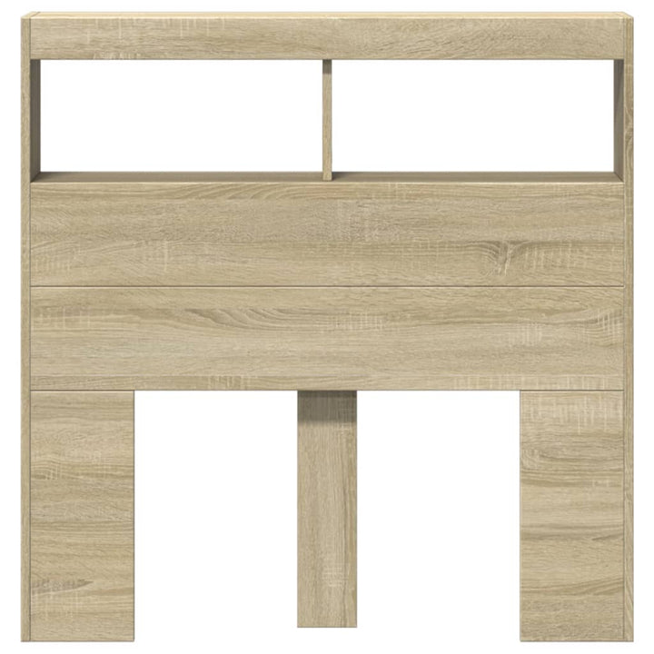 sengegavl med opbevaring og LED-lys 100x17x102 cm sonoma-eg