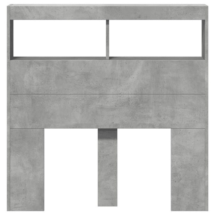 sengegavl med opbevaring og LED-lys 100x17x102 cm betongrå